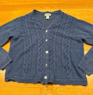L.L.Bean linen blend button cardigan sweater size large . Blue thumbnail 1