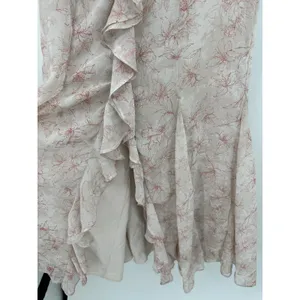 Storia Womens Floral Ruffle Maxi Dress Red Cream Sleeveless Sz L Dainty Feminine thumbnail 7