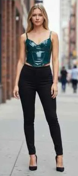Savage X Fenty Emerald Green Leather Tease Vinyl Bustier Size Small thumbnail 1