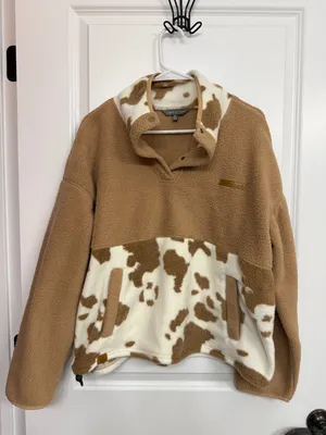 Simply Southern Cow Print Sherpa Pullover L thumbnail 3