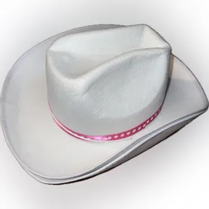 NWT‎ White Cowboy Hat with Pink Star Trim Western Festival Hat thumbnail 3