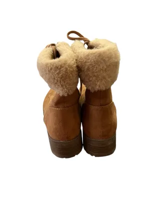 Old Navy Lace Up Combat Boots Faux Fur Trim Lug Sole Brown 8 thumbnail 5