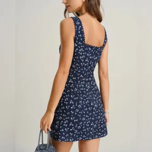 Rihoas Navy Floral Square Neck Slip Mini Dress thumbnail 4