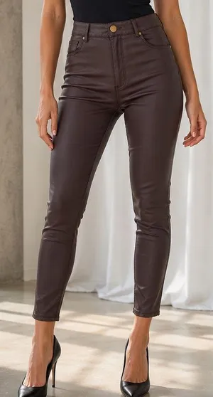 Studio F Brown Coated High-Rise Skinny Pants (1423) thumbnail 1