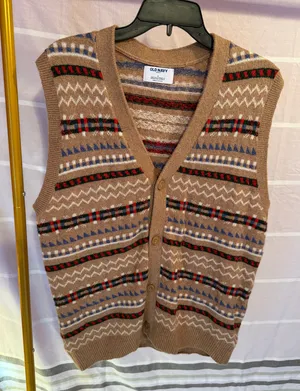 Old Navy Fair Isle Sweater Vest | Brown Patterned Button Front | Size S NWT thumbnail 1