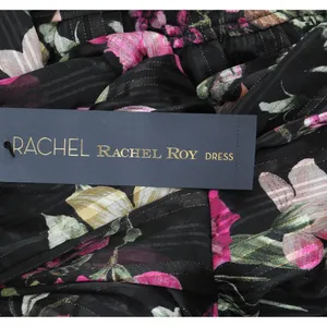 RACHEL by Rachel Roy Womens Mae Chiffon Midi Belted Tiered Dress Black Multi 2 thumbnail 3