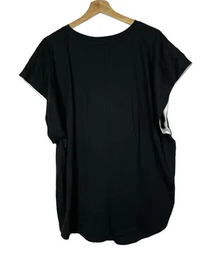 Zara Black‎ Crewneck White Cuff Short Sleeve T-Shirt L thumbnail 1