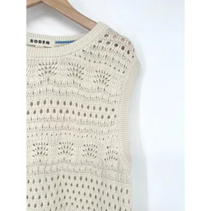 Boden Crochet Sweater Crop Womens L Ivory Fringe Festival Boho Coastal Western thumbnail 4