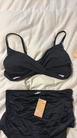 Black high waisted bottoms and black cut out bikini top thumbnail 2