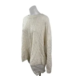 H&M Women's White Cable Knit Long Sleeve Crew Neck Loose Sweater Top Size XL thumbnail 3