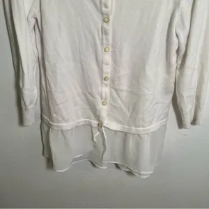 AB‎ Studio Women's Size Medium Cardigan Blouse Peplum Hem White Scoop Neck thumbnail 3