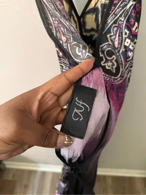 V-Neck Halter Maxi Dress in Black, Purple & Pink thumbnail 9