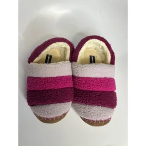 Lands End Sherpa Fleece Slippers Womens 6 Purple Pink Excellent Striped‎ Cozy thumbnail 2