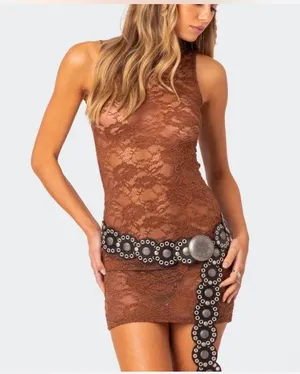 Edikted Brown Lace Mini Dress thumbnail 1