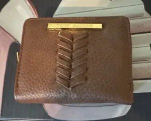 Steve Madden Brown Pebbled Leather Zip Wallet with Braided Accent thumbnail 1