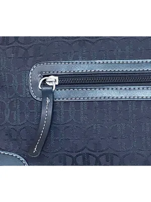 Gianni Bini Black Baguette Signature Print Leather Accent Shoulder Bag Purse thumbnail 3