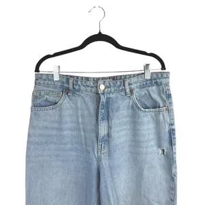Zara Women's Blue High Waist Distressed Frayed Hem Straight Denim Jeans Pants 12 thumbnail 3