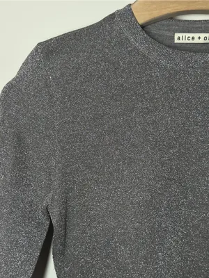 Alice + Olivia Ciara Silver Metallic Cropped Sweater Top Size Small Glam Y2K thumbnail 9