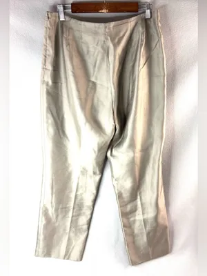 Sigrid Olsen 12 Silk Metallic Beige Cropped Trousers Pants thumbnail 3