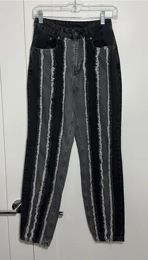 Ragged Size 26 Black Grey Distressed Patchwork Jeans Gray thumbnail 1
