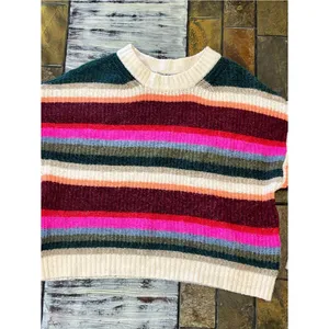 American Eagle Multi Color Striped Crop Sweater Women’s Small Boho Casual Chunky thumbnail 5