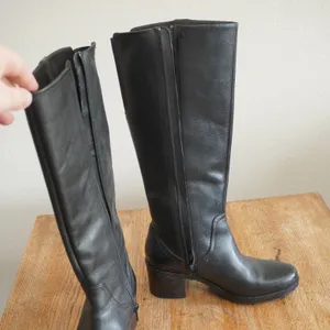 Clarks Women's 6.5 Black‎ Leather Tall Knee High Boots Block Heel Side Zip Chic thumbnail 5