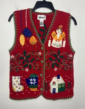 Designers original studio Christmas‎ vest women's size small winter holiday red thumbnail 1