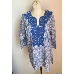 Roller Rabbit Inez Blue Floral Embroidered Tunic Small thumbnail 2