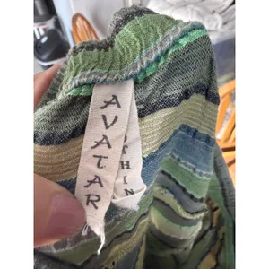 Avatar Green Chevron Striped Boho Mini Skirt Ruffle Hem Elastic‎ Waist Womens S thumbnail 7