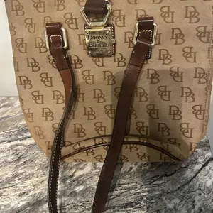 Dooney & Bourke Beige and Dark Brown Monogram Bucket Bag thumbnail 1