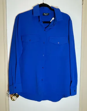 Jolie & Joy Cobalt Royal Blue Long Sleeve Button Down Utility Blouse thumbnail 1