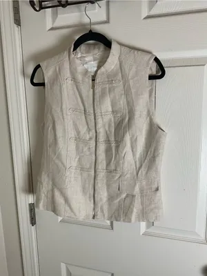 Zara Linen-Blend Zip-Up Military Vest with Fabric Frogging - Cream/Beige large thumbnail 2