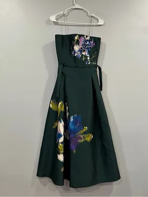 Sachin Babi Shay Strapless Green Tea Length Dress 4/6 AS IS thumbnail 2