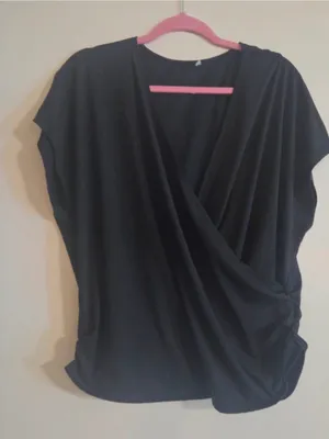 Halara Top Womens 1X Black Surplice Faux Wrap Ruched V- Neck thumbnail 2