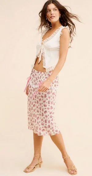 For Love & Lemons Etienne Midi Skirt Small Cottage Coquette Dainty thumbnail 1