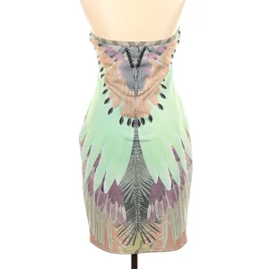 Peacock Inspired Multi Color Hale Bob Strapless Dress Green/Multi L thumbnail 9