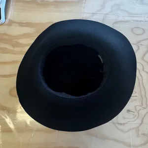 Phenix 100% Wool‎ Wide Brim Fedora Hat Leather Trim One Size Black Classic thumbnail 4