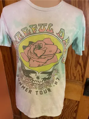 Junk Food Grateful Dead Summer Tour ’87 Tie Dye Graphic Tee XS Pastel Skull Rose thumbnail 7