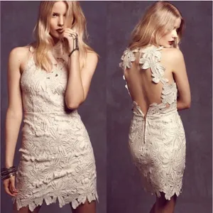 Saylor Jessa Ivory Lace Mini Dress XS Backless Halter‎ Floral Cutout Boho Party thumbnail 2