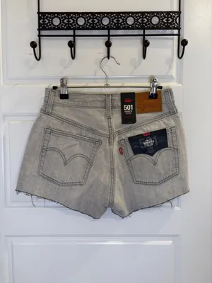 Levi’s Premium 501 Shorts W25 High Rise Gray Denim Cutoff Raw Hem NWT thumbnail 3