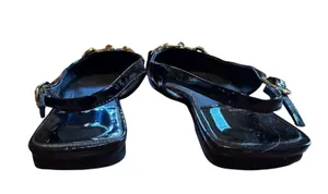 Jeffrey Campbell Black Patent Leather Slingback Flats Gold Hardware Pointed Toe thumbnail 5