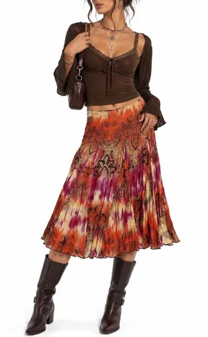 Tracy Evans Y2k Paisley Midi Skirt Boho Whimsigoth Tie Dye Pleated Size 3 thumbnail 1