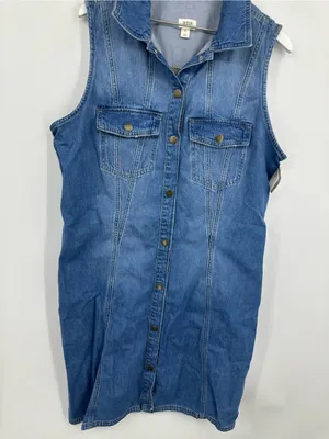 A New Approach Denim Mini Button Up Dress Size XL Boho Western thumbnail 4