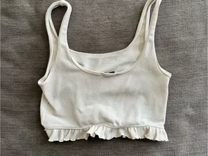 Zara Cream Ruffle Ribbed Crop Tank thumbnail 4
