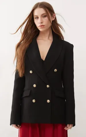 Lioness Women's Sz Medium Double Breasted Blazer with Gold Button Hardware Black thumbnail 1