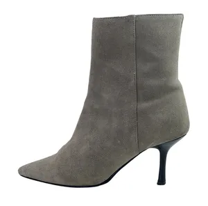 Fitzwell Womens Gray Suede Leather Pointed Toe Kitten Heels Zip Ankle Boots 7 thumbnail 1