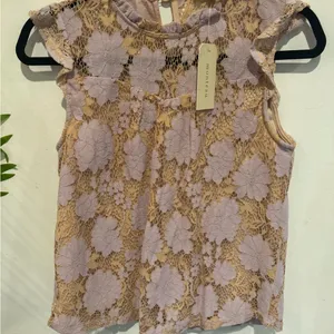 Monteau Gold and Cream Lace Floral Blouse thumbnail 2