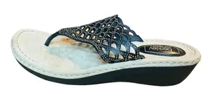 Berkley Jensen Womens Black Laser Cut Rhinestone Wedge‎ Thong Sandals Size 9.5 thumbnail 1