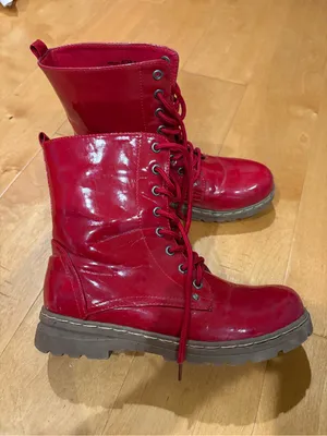Chinese Laundry red patent faux leather combat sz 8 thumbnail 1