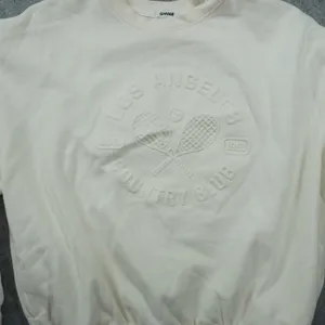 Garage Crewneck Country Club Embossed Tennis‎ Sweatshirt Cream S/M Pockets thumbnail 2